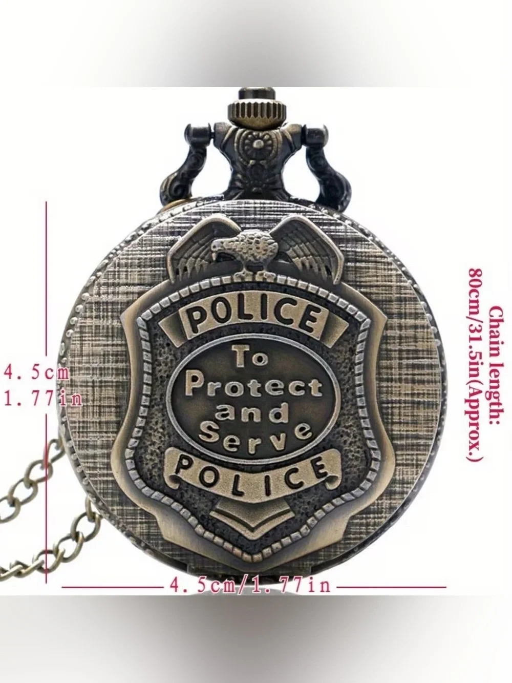 New bronze-toned quartz pocket watch engraved eagle POLICE To Protect and Serve